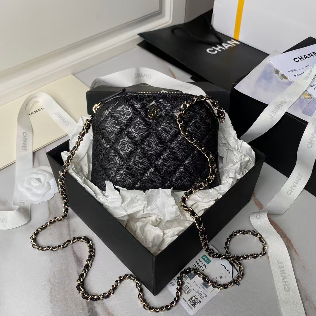 Chanel 24S AP4000 Mini Clutch With Chain Crossbody Bag Black Caviar Light Gold Hardware