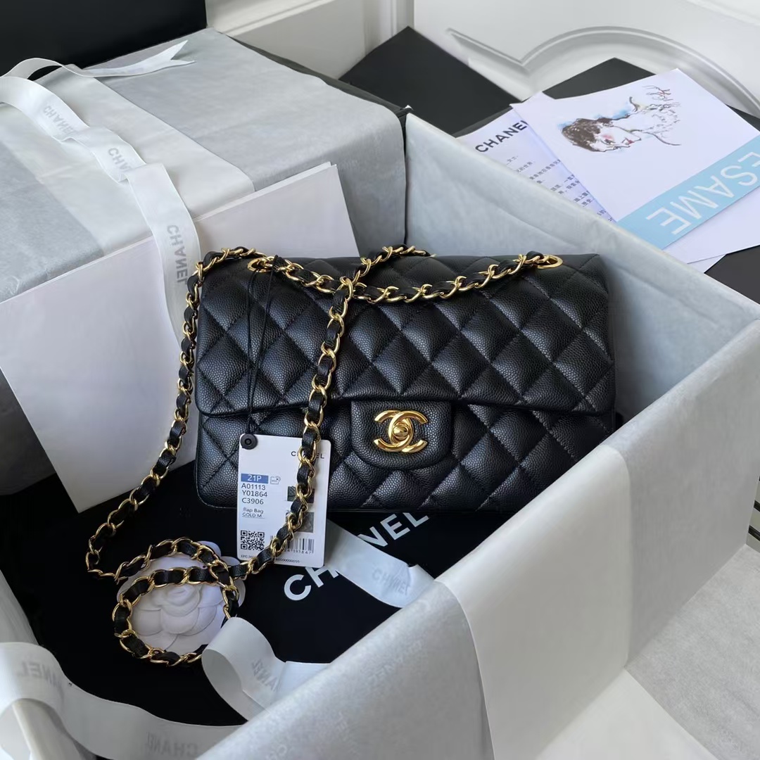 Chanel Small Classic Handbag Caviar Gold Hardware