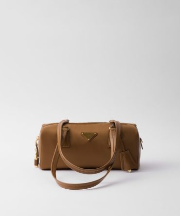 Re-Nylon and Leather Medium Top-Handle Bag With Padlock