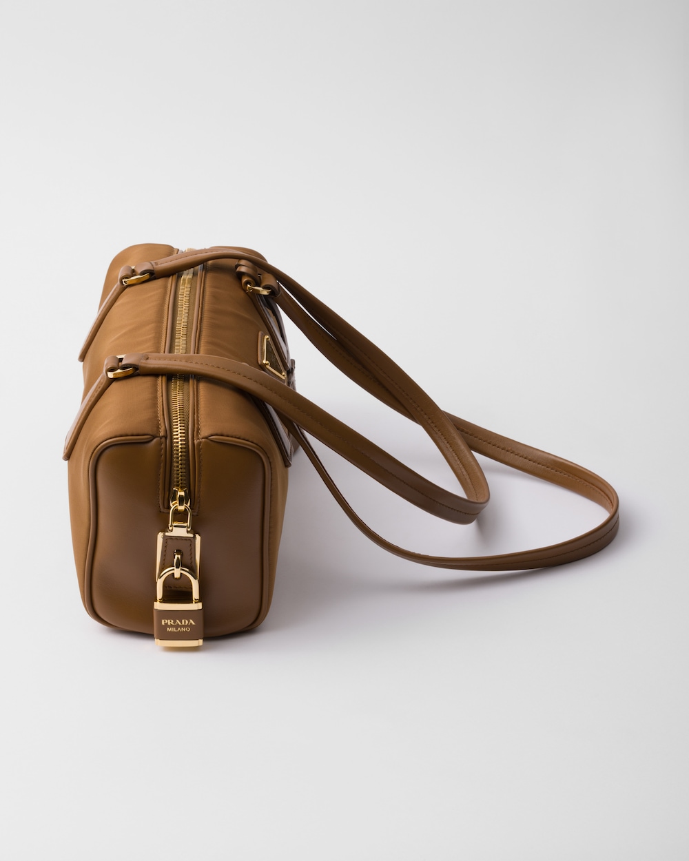 Re-Nylon and Leather Medium Top-Handle Bag With Padlock - 图片 5